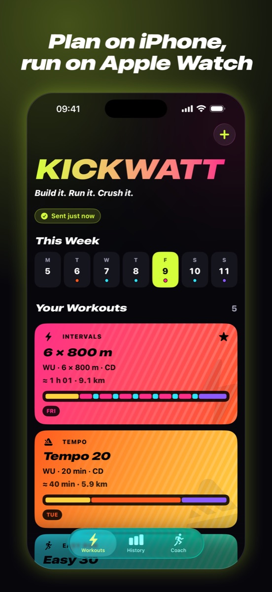 Kickwatt workouts on iPhone